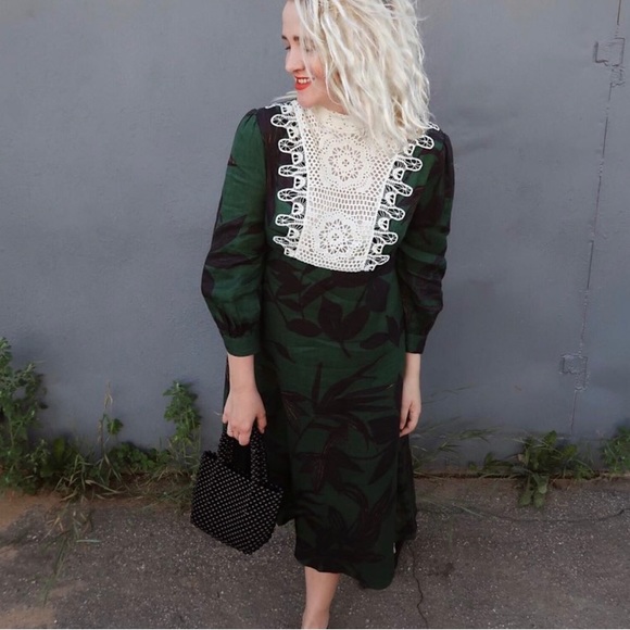 ZARA Blogger Fave Linen Palm Leaf Crochet Accent Midi Dress - Picture 1 of 10